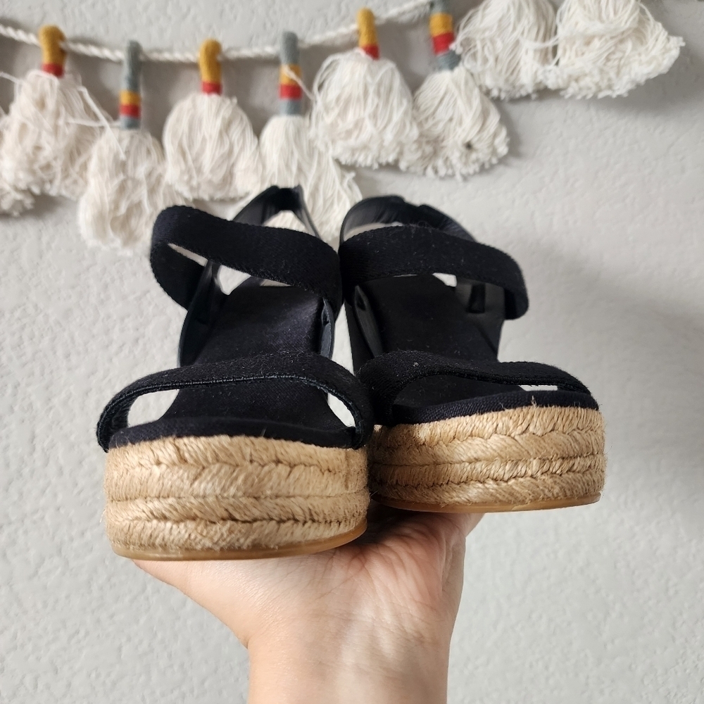 Tory Burch Espadrille Wedge Slingback Black Canvas Sandal Boho Chic Comfort 10 - Picture 6 of 11